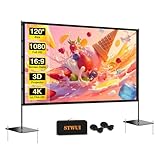 STWUI Outdoor-Projector-Screen-with-Stand - 120 inch Portable Projection Screen Indoor Outdoor Projector Screens 16:9 4K HD Lightweight Movie Screen with Carry Bag for Backyard Movie Night