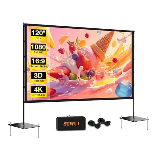 STWUI Outdoor-Projector-Screen-with-Stand - 120 inch Portable Projector Screen Indoor Outdoor Projector Screens 16:9 4K HD Lightweight Movie Screen with Carry Bag for Backyard Movie Night