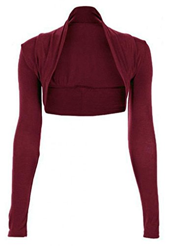Bolero de mujer en color vino tinto con manga larga y estilo cárdigan corto ajustado de punto