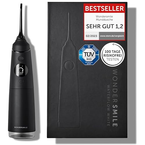 Wondersmile Munddusche PRO - Testsieger 2026 - TÜV SÜD-geprüft - 100 Tage risikofrei testen - SmoothFlow-Technologie für optimale Zahn- & Zahnfleischpflege - 5 Modi - PowerAkku 30 Tagen Laufzeit