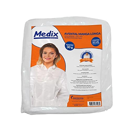 Avental Descartável Manga Longa 30g Medix - Pacote com 10 Unidades