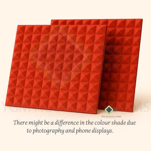 Image of YGM Acoustic Foams Pyramid Acoustic Panels 1 Foot x 1 Foot x 1 inch Thick | 50 Density Acoustical Sound Proof Foam for Room & Studio | Echo Reduction & Noise Absorption (Red, Set of 72)