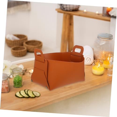 Caja organizadora de escritorio en cuero PU marrón miniatura 3