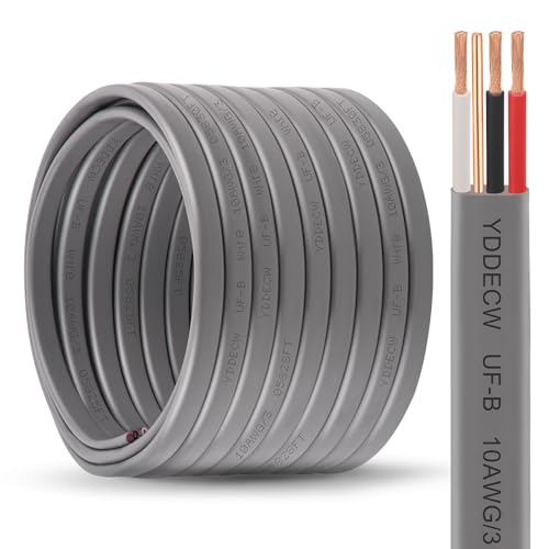 10/3 UF-B Wire - 50FT 100% Pure Copper 10AWG 3 Connector Direct Burial Electrical Cable 10 Gauge for Underground Feeder Wet or Corrosive Locations Indoor & Outdoor etc