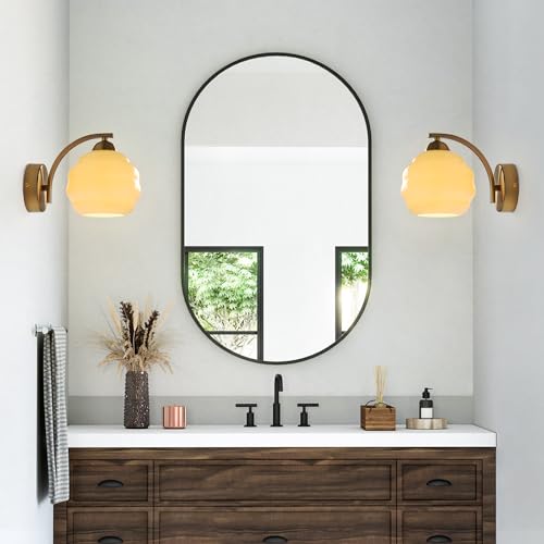 Image of Mid Century Modern Gold Wall Sconce Glass Sconces Wall Lighting Bathroom Vanity Light Fixtures Globe Wall Lamp Bedroom Wall Lights for Living Room Bedroom Hallway Foyer