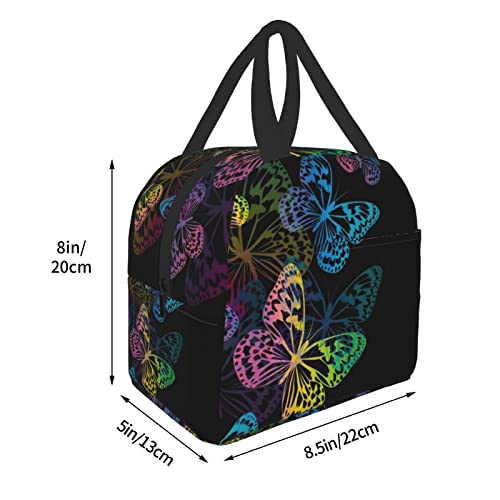 Canesert Lunch Bag With Pocket For Teen Colorful Butterfly Insulated Lunch Box Cooler Thermal Waterproof Reusable Tote Bag For Women Travel Work Hiking Picnic #TOP1