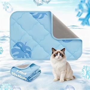 PICK FOR LIFE Dog Cooling Mat for Puppies Cats – 40x60cm Pet Cooling Mat with Anti-Slip Bottom, Waterproof Self-Cooling Dog Pad for Crate, Floor, Sofa & Car, Washable, Blue Monstera (Blue)