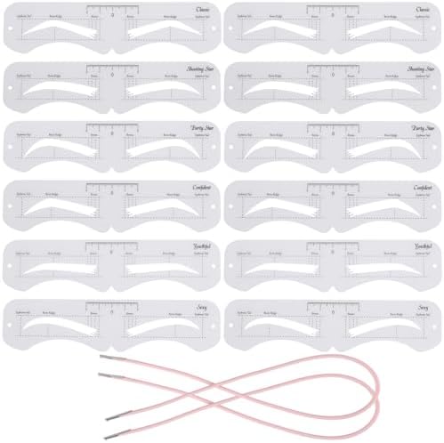 12 Pcs Reusable Eyebrow Stencil, Eyebrow Template with Elastic Band for Beginners (eyebrow distance 2.0-3.5cm)