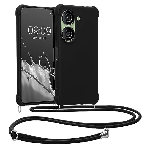 kwmobile Carcasa Colgante Compatible con ASUS Zenfone 10 Funda con Cuerda - Funda con Correa Colgante Ajustable - Negro Mate