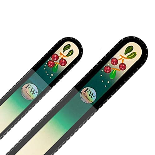 Crystal Glass Nail Files Hand Painted - Set of 2 - Original Czech Quality - for Natural and Acrylics Nails (HF51) (Green/White)
