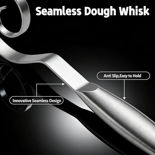 Image of TEEVEA Danish Dough Whisk, Seamless Stainless Steel for Sourdough Bread | Food-grade 304 stainless steel, rust and corrosion resistant, bend-proof, easy to clean, dishwasher safe