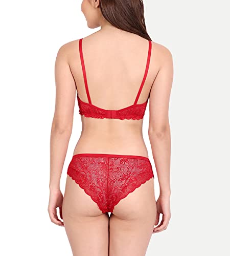 Image of FIMS - Fashion is my style Women Cotton Floral Lace Padded, Non-Wired, Full Coverage, Seamless Bra Panty Set, Multicolor, Lingerie Set