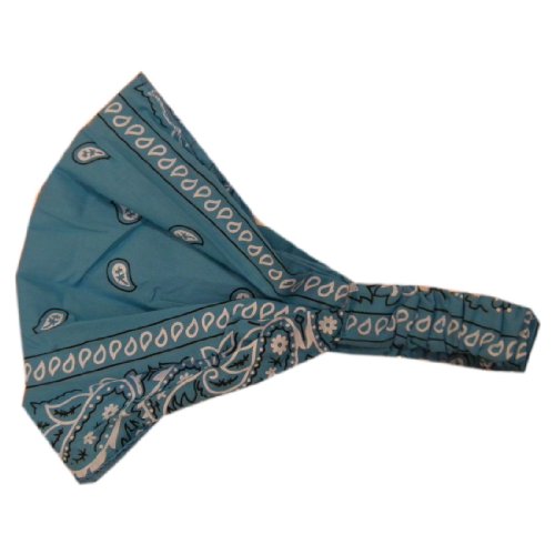 Blue Paisley Cotton Bandana Headband with Elastic (Keshet Accessories)