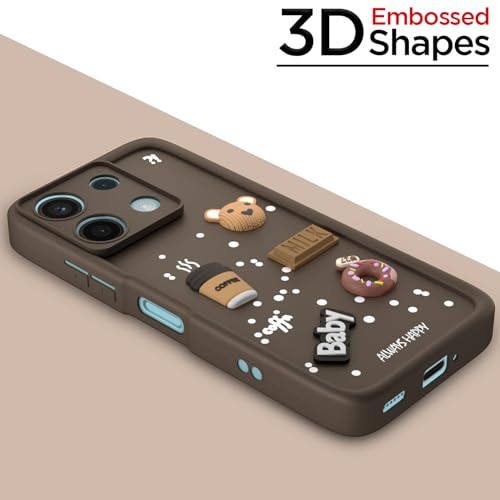 Image of Pikkme Back Cover for Redmi A3 (2024) / Redmi A3x / Poco C61 | Cute Fun Cartoon 3D Bear Silicone Full Body Protection Bumper Cover (Brown)