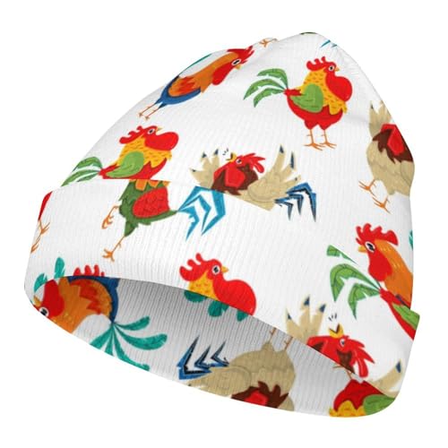 Rooster Pattern Kids Beanie Hat for for Girls Boys Children Cap Winter Knitted Chemo Cancer Headwear Accessories Gifts Decoration Black