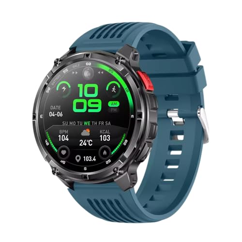 Image of Shyenah HT-Venture (HT33) Military Grade Sports Adventure Smartwatch with Compass,Flashlight, HD Voice Calling, Big 1.7 inch IPS HD Display, IP68, Heart Rate, SPO2, Huge 1100mAh Battery (Shallow Blue)