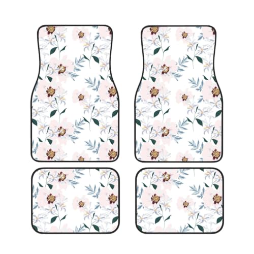 Alfombrillas de coche para evitar resbalones con diseño de peonía rosa 4 piezas