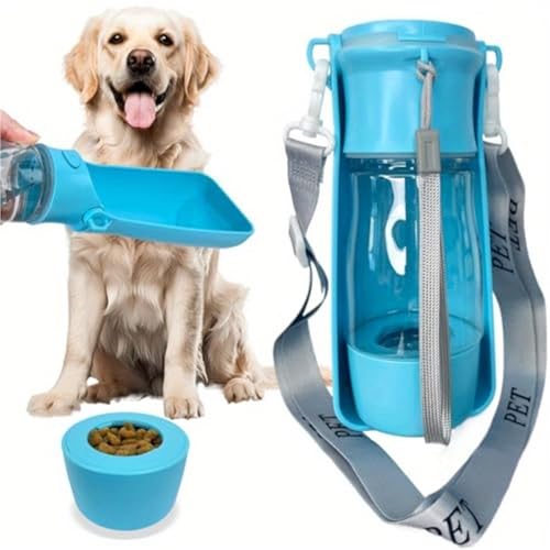 ポータブル犬用ウォーターボトル ペット用ボトル 320ml (200ml ボウル付きペッ)ト用 水筒 漏れ防止 BPAフリー ワンタッチ操作 食品級素材 ペッ アウトドア散歩 旅行ハイキング用(Blue)
