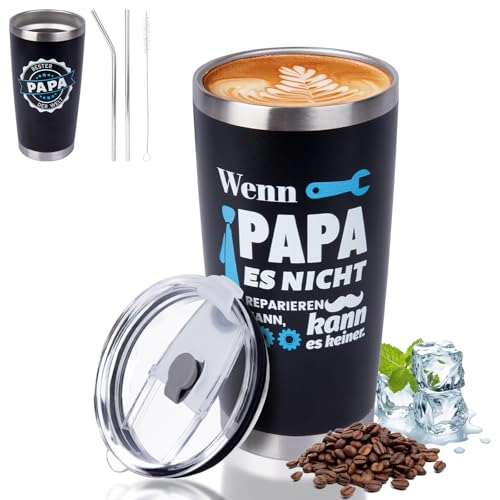 Belillpipi Vatertagsgeschenke für Papa, Thermobecher Geschenke für Beste Vater, Geburtstagsgeschenk für Papa, Geschenkideen Thermobecher Kaffee to go, Weihnachten, Vatertag, 20 oz