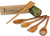 Viable Creations Handcrafted Bamboo Wooden Spoons with Cotton Muslin Bag - Set of 5