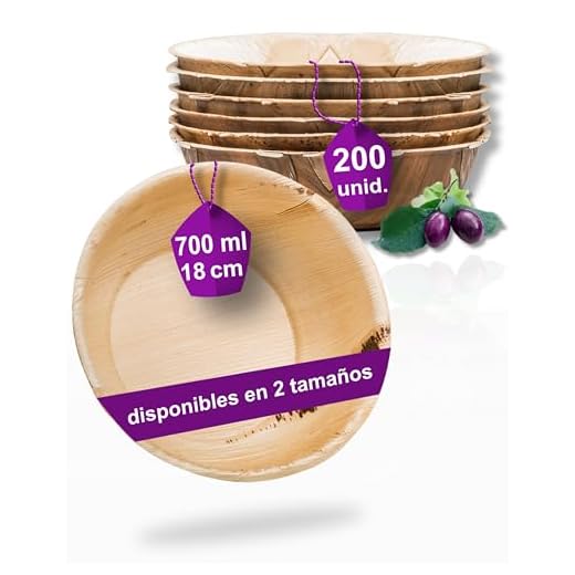 Waipur Hoja de Palma Cuencos Orgánicos - 200 Cuencos Desechables 18 cm/ 700 ml - Vajillas Desechables Premium, Estable, Natural y Biodegradable - Vol Sopa Palma - Platos Bambú Desechables