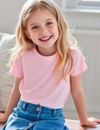 Image of KEREDA 4 Pack Girls Short Sleeve Shirts Cotton T-Shirts Summer Basic Tees Tops Clothes for Kids