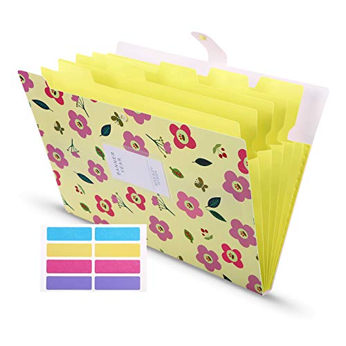 SKYDUE Expanding File Folders with 8 lables, Floral Printed Accordion Document Folder Organizer US Letter Size