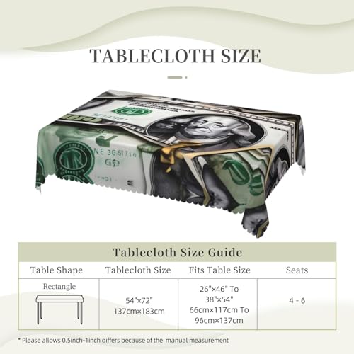 Nappe rectangulaire motifs billets 137x182 cm imperméable pour table de cuisine