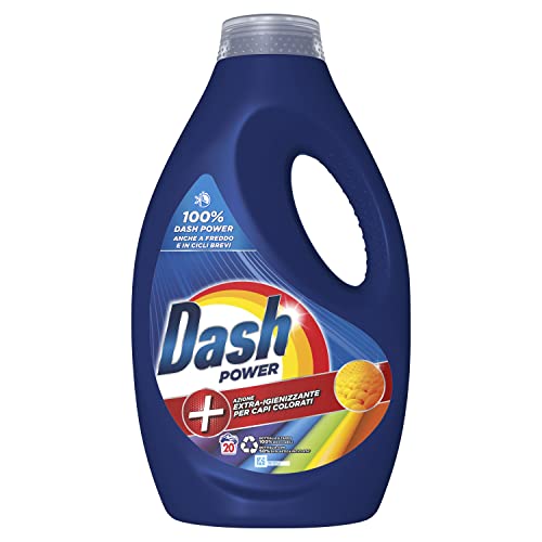 Dash Power Detersivo Liquido Lavatrice, 20 Lavaggi, Azione Extra-Igienizzante Per Capi Colorati, Efficace Anche A Freddo E In Cicli Brevi