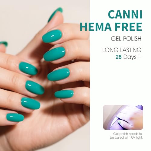 Image of CANNI Teal Green Gel Nail Polish, 1Pcs Emerald Green Gel Polish Dark Color Soak Off U V Nail Manicure Salon DIY at Home