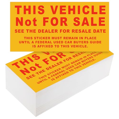 Image of Sayglossy Car Dealership Supplies This Vehicle Not for Sale Stickers Car Dealer Yellow and Red Lettering Decal Adhesive Compliance Sticker for Vehicle Window, 6 x 3 Inches (1000 Pcs)