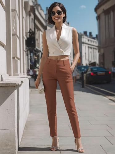 Image of Hybrid & Company Women's Work Chino Pants | Super comfy stretch fabric, flat front design, tailored fit, suitable for office, work, casual wear, and everyday comfort