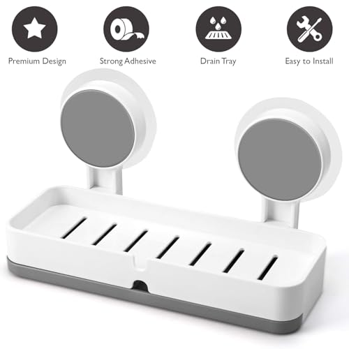 Image of SVH Self-Adhesive Soap Holder for Bathroom | Wall Mounted Soap Dish with Removable Drain Tray | Waterproof No-Drill Soap Stand for Bathroom, Kitchen & Wash Basin, Soap Organizer