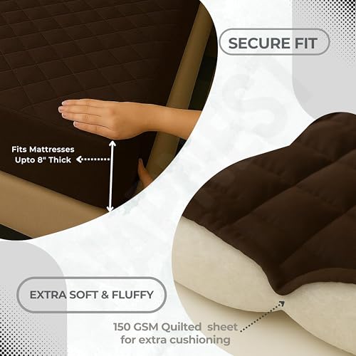 Image of TCD Waterproof Cotton Quilted - Breathable, Hypoallergenic, Noiseless Ultra Soft Fitted Bed Cover with 3 Layers of Protection, 100% Waterproof, No-Slip Design | Brown, Double (60 * 72)