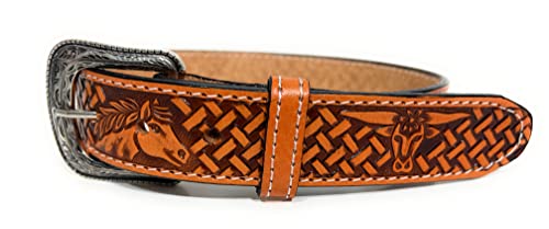 Kids Western Belt, Boys Genuine Leather Cowboy Rodeo Girls Belt Horse And Bull Decorated Belt (18, Honey) #TOP2
