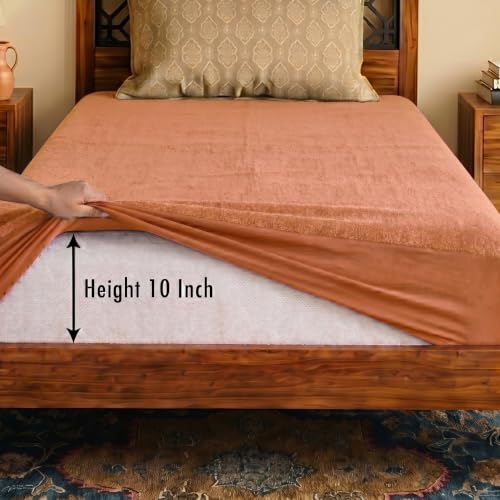 Image of Lithara Terry Cotton Fitted Mattress Protector for Single Bed | Waterproof & Elastic Band | Ultra Soft & Hypoallergenic Mattress Cover | Size : 36 x 75 Inches (3 x 6.25 Feet) | (Gold)