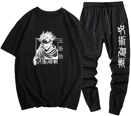 Men's Co-ord Set || Anime T-Shirt and Jogger Set for Men || Jujutsu Kaisen tshirt gojo Night Wear for Men ||100% cotton french terry fabric Night Suit for Men (black)-image-2