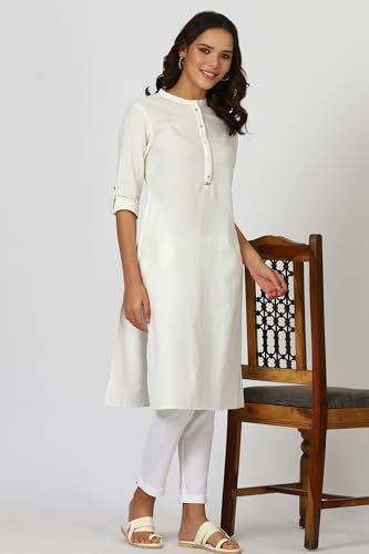 Image of W for Woman Lilac Mandarin Collar Cotton Blend Straight Kurta