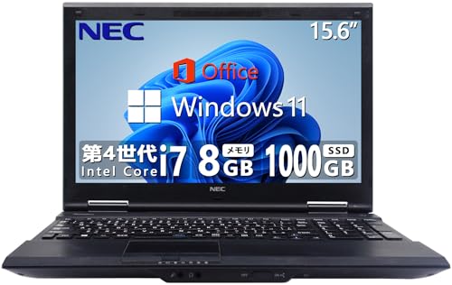 【整備済み品】 NEC ハイスペック ノートパソコン/15.6インチ液晶/CPU:爆速第4世代Core i7/テンキー搭載/無線LAN/Wi-fi/MS Office2019/DVD/Windows 11搭載/日本語キーボード(黒または白)/HCMA電源コード付属/在宅勤務 仕事用 学習用 初期設定済/(整備済み品) (3)MS Office/第4世代Core i7/8GB/SSD:1000GB/10キー)