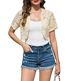 Sopesil Boleros de Encaje Verano Toreras Ligero Cardigan Corta Elegante Fiesta Boda Shrug para Vestido Top Abierta Versátil, Albaricoque Claro, L