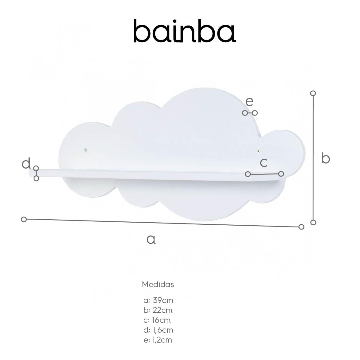 Bainba - Étagère Murale Enfant Nuage Blanche pour Chambre bébé et Enfant - 39 x 22 cm - Finition MDF laqué Blanc