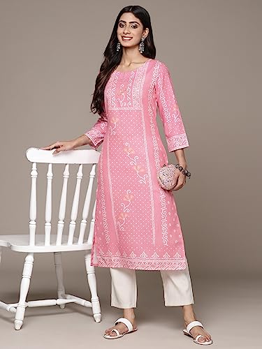 Image of ishin Women's Silk Ethnic Motifs Pink Straight Kurta
