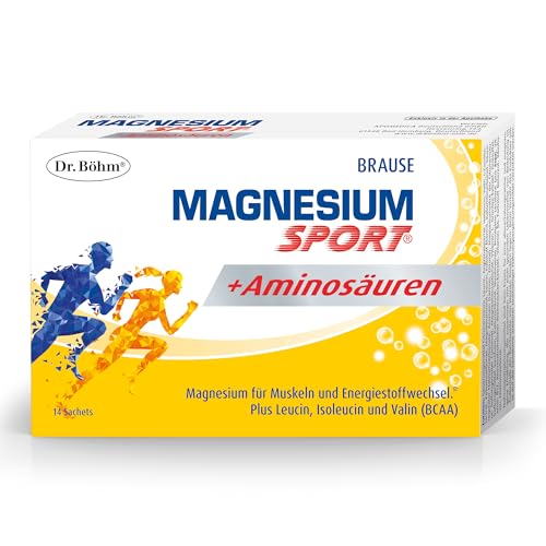 Dr. Böhm Magnesium Sport + Aminosäuren: Für Muskelkraft, Ausdauer & Regeneration nach dem Sport, mit BCAA, Magnesium, Kalium & Vitaminen, 14 Sachets