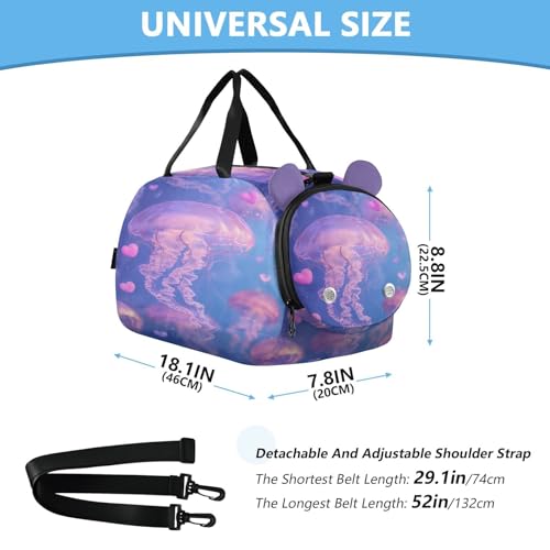 Jellyfish Bubble Marine Pink Kids Travel Duffel Bag for Boys Girls Overnight Weekend Tote Bag with Shoes Compartment for Gym Sports Dance3
