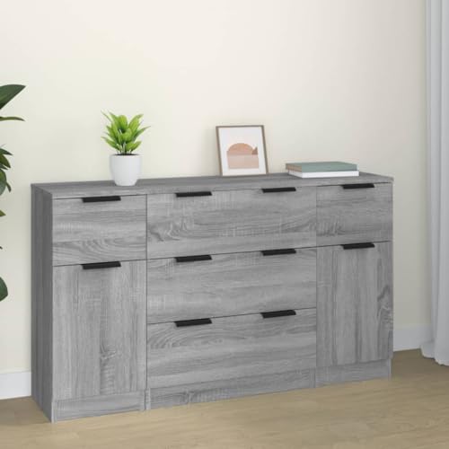 WRJENFSC Juego de 3 aparadores Sonoma gris 60 x 30 x 70 cm de material de madera moderno con espacio de almacenamiento para salón, pasillo, oficina