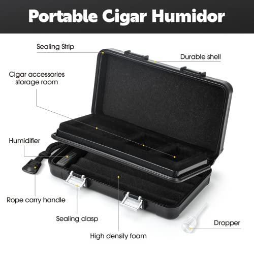 Semkont Travel Cigar Humidor, Double Layer Portable Cigar Humidors, Waterproof, Crush Proof Sealing Cigar Box, Cigar Travel Case With Separate Storage For Cigar Accessories, Can Hold 5 Cigars #TOP2