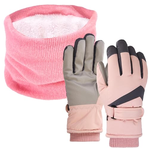 SummitEdge Damen Handschuhe Winter mit Loop Schal Schlauchschal, Touchscreen Fahrradhandschuhe Warm Winddicht Skihandschuhe Wasserdicht Winterhandschuhe Fleece Gefütterte...