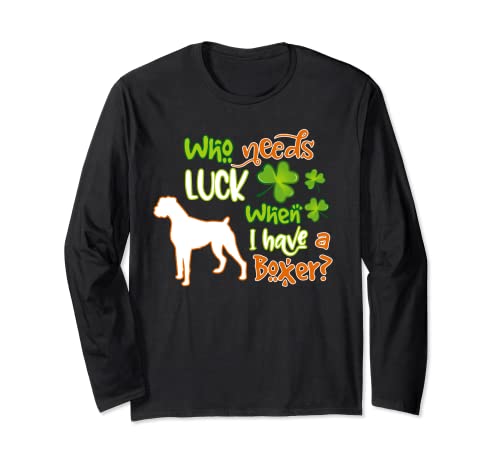 I Have A Boxer Dog Lucky Charm Shamrock St Patricks Day Manga Larga