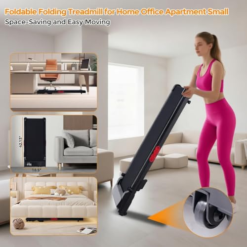 Image of Walking Pad Treadmill with Handle Bar, 3.0HP Portable Electric Treadmills for Home Exercising, 0.6-7.6MPH Mini Walking Pad Treadmill with Incline, Small Under Desk Treadmills for Home Small, 350LBS