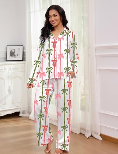 Image of SHESHOW Satin Pajamas for Women Set Long Sleeve Button Down Sleepwear 2 Piece Nightwear Women Pjs Sets Size XS-XXL